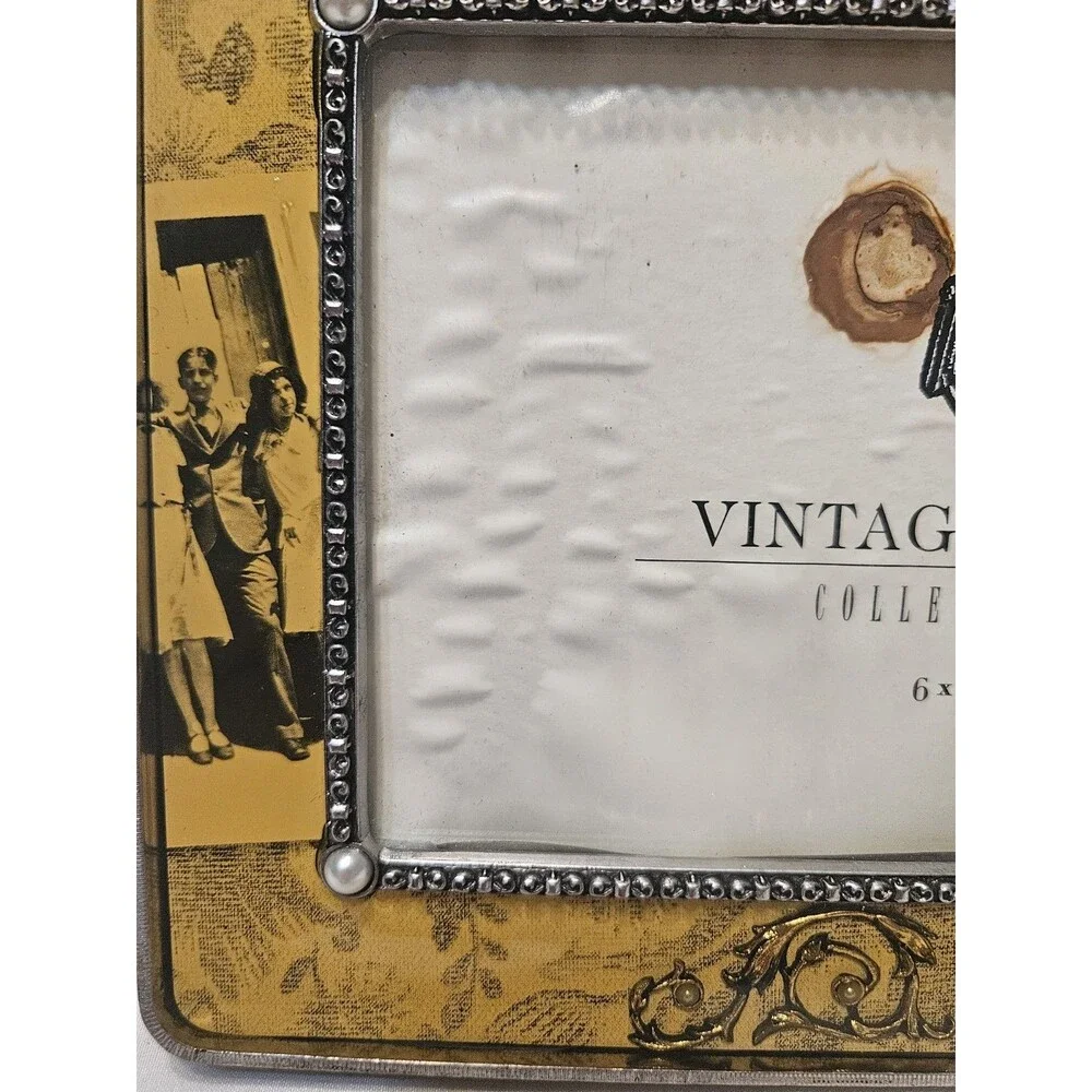 Vintage Home Collection 6 x 4 Friends Yellow Metal Glass Ornate Picture Frame